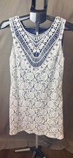 Madison Paige Dress Size L White Blue Lace Overlay Sleeveless