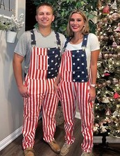 Overalls USA America Flag Print Bib Jumpsuit Romper Long Pants for Adult