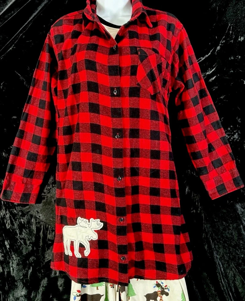 Lazy One Three Piece Pajama Set Button Shirt, Lg Sl Tee & Yoga Pants Mooseltoe - Image 3 of 4