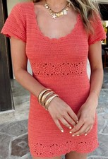 EUC Show Me Your MuMu Womens M Destination Pullover Crochet Dress Cover Up Coral
