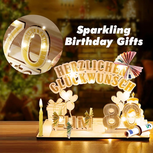 80. Geburtstag Frau Mann, Geldgeschenke Holz Mit LED Lichterkette, Geschenk Zum - Bild 6 von 12