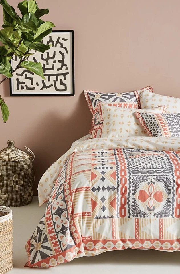 Anthropologie Almohada Sham Coral Gris Marfil Simone Algodón Estándar Juego de 2 NUEVO Foto 2 de 4