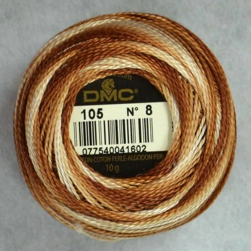 DMC Perle (Pearl) No.8 Cotton 10g Ball 80m Colour 105 VARIEGATED TAN BROWN