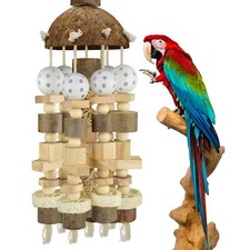 Bird Parrot Toy, Large Parrot Toy Natural Wooden Blocks Bird Chewing Toy Parr...