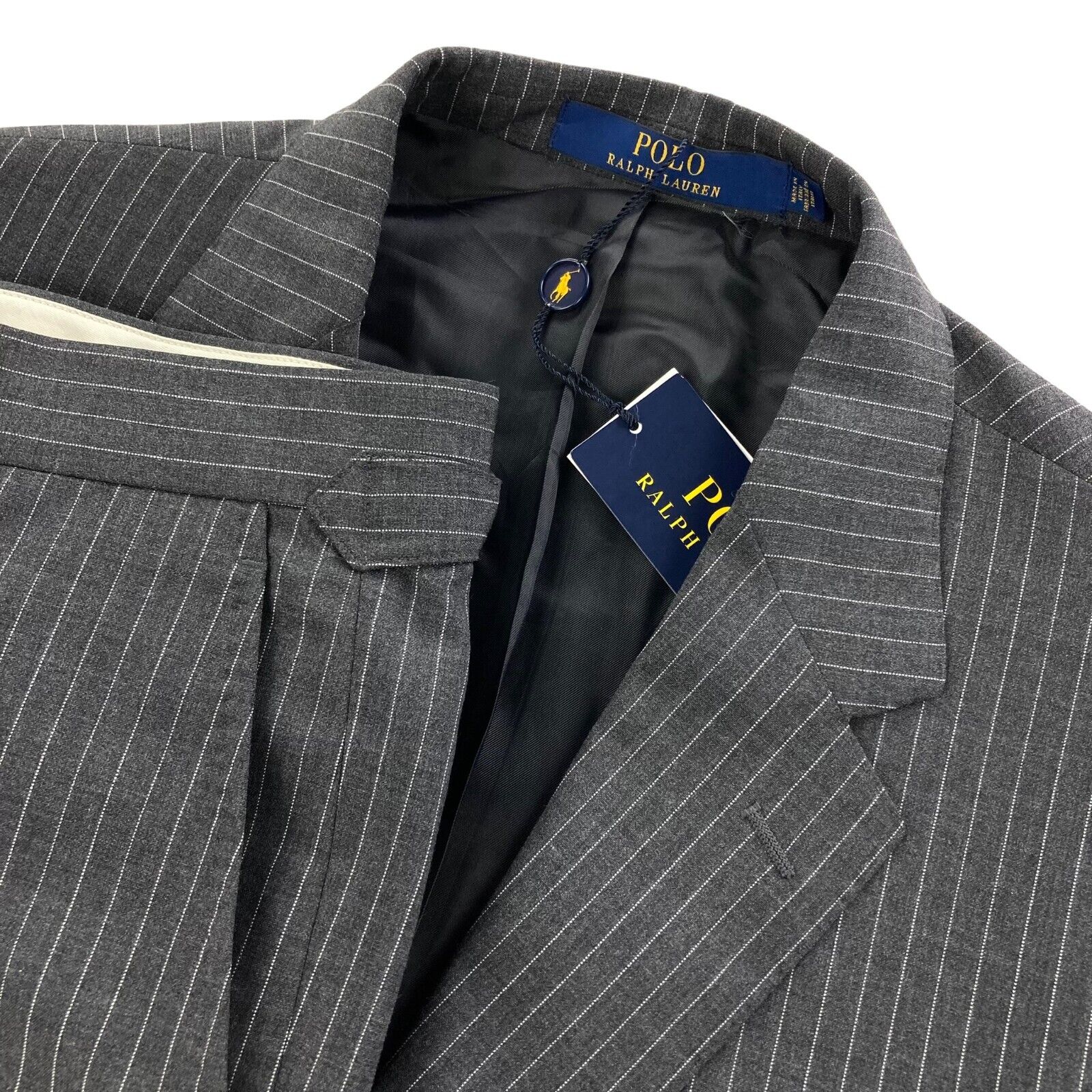 NEW Polo Ralph Lauren Men's Wool 2-Button Suit Gray Stripe • Italy • 44L |  38xU