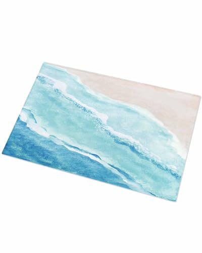 Summer Ocean Bath Rug,Coastal Beach Sea Waves Shaggy 20x31.5in Turquoise - Picture 3 of 8