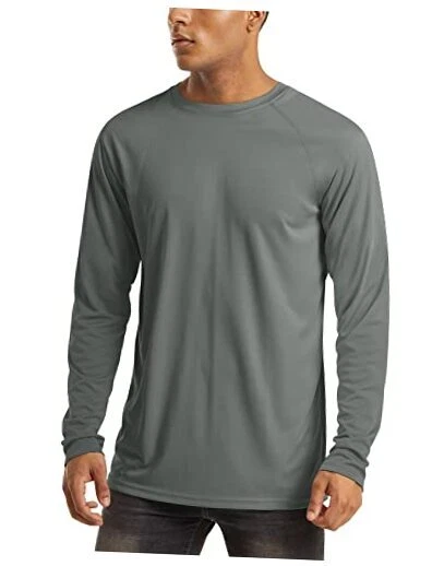 Men's Long Sleeve Shirts UPF 50+ UV Sun Protection Athletic Large Dark Grey