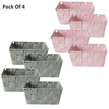 4 x Woven Storage Basket Crate Handy School Kitchen Bathroom Toy Shelf Organiser