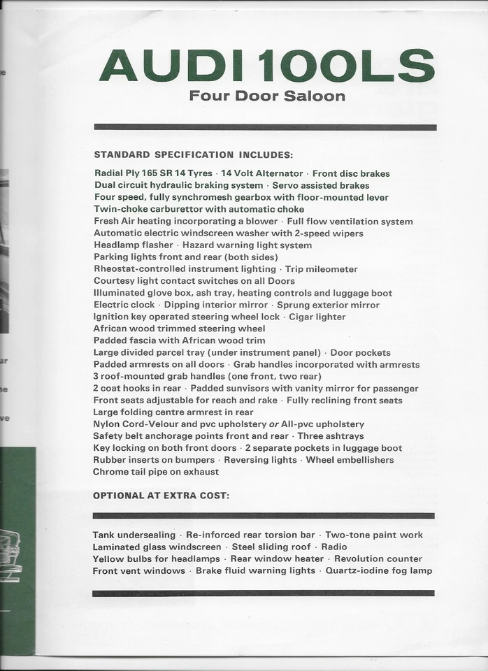 1969 Audi 100 LS car brochure + Audi price list, dated October 1969 - Image 3 of 4