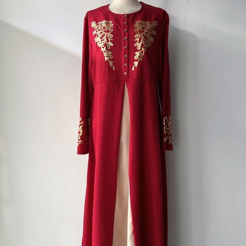 Women Arab Print Abaya Dress Vintage Long Sleeve Robe Islamic Muslim Robe - Picture 6 of 24