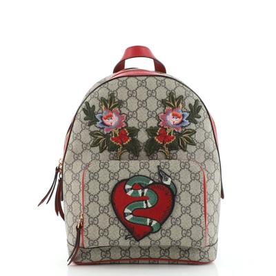 Gucci Zip Pocket Backpack Embroidered GG Coated Canvas Small Brown