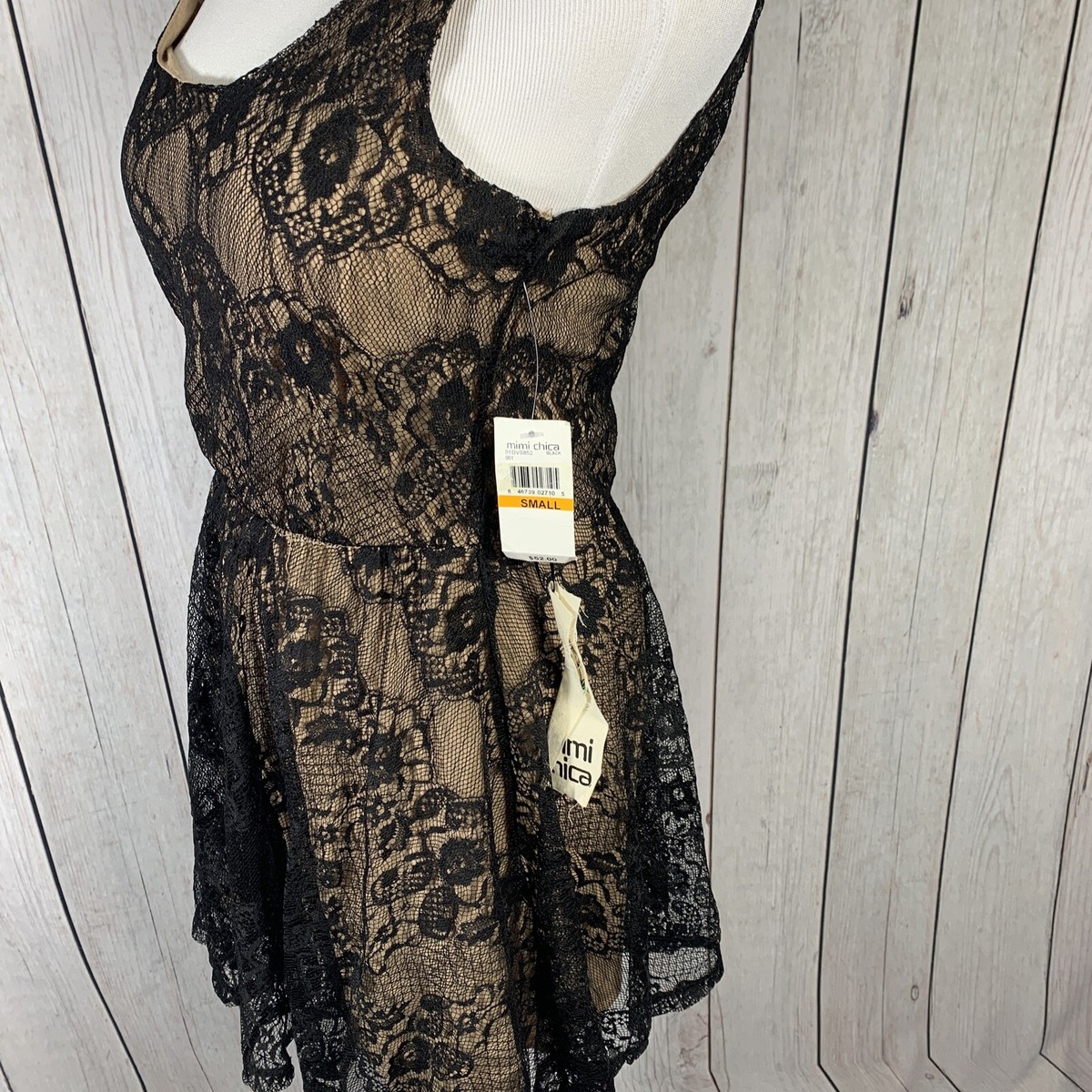 Mimi Chica small mini dress black lace with nude lining | eBay