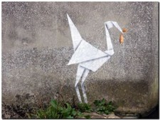 BANKSY STREET ART CANVAS PRINT Origami Crane and fish 16"X 12" stencil poster
