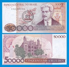 Brazil 50 Cruzados on 50000 Cruzeiros P 207 ND 1986 UNC ( 50 ON 50,000 )