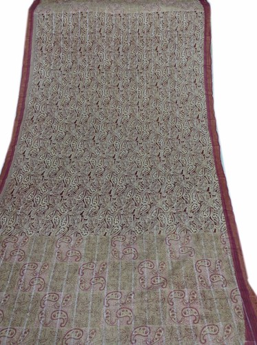 Sciarpe velo stola avorio stampa paisley puro cotone Om vintage Dupatta W-1476 - Foto 4 di 12