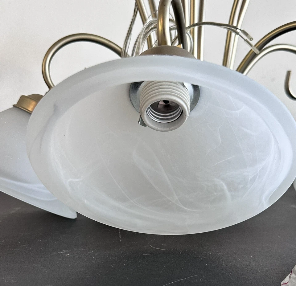 Brushed Nickel Hanging Chandelier 6 Light Frosted Glass Shades 3 Ft Chain - Image 2 of 2