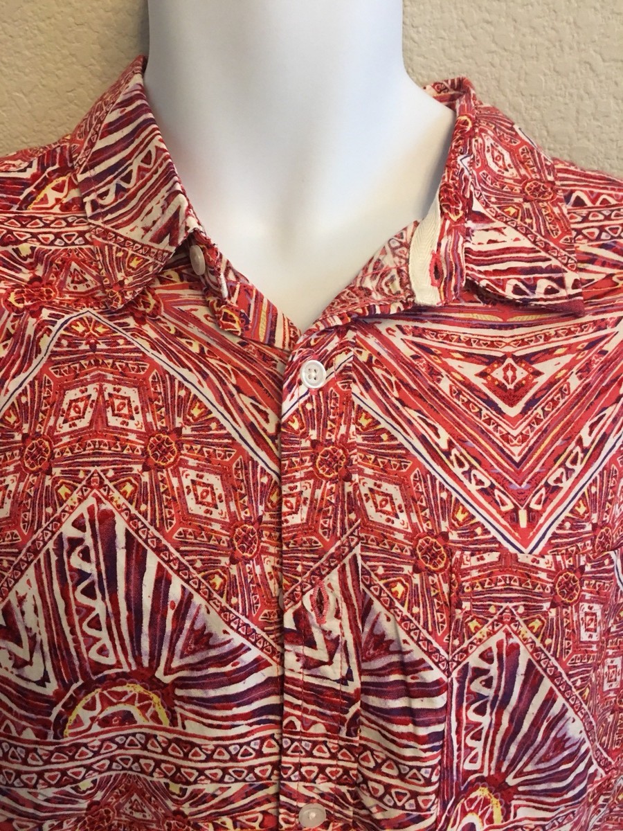 21 Men Boho Type Pattern Red and White Short Sleeve Size XL | eBay