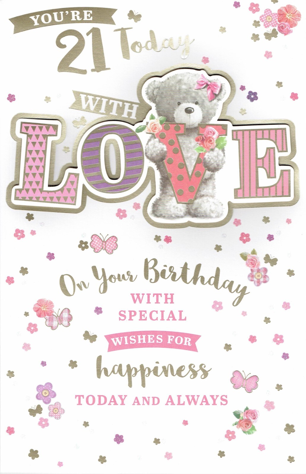 21st  BIRTHDAY CARD EX-LARGE 8 PAGE INSERT With LOVELY WORDS Cute Bear Design