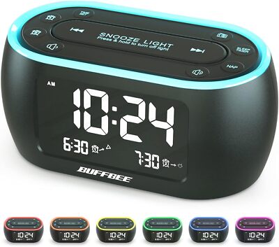 Nachttisch-Wecker-Radio mit 7-Farben, Dual-Alarm, Snooze, Dimmer