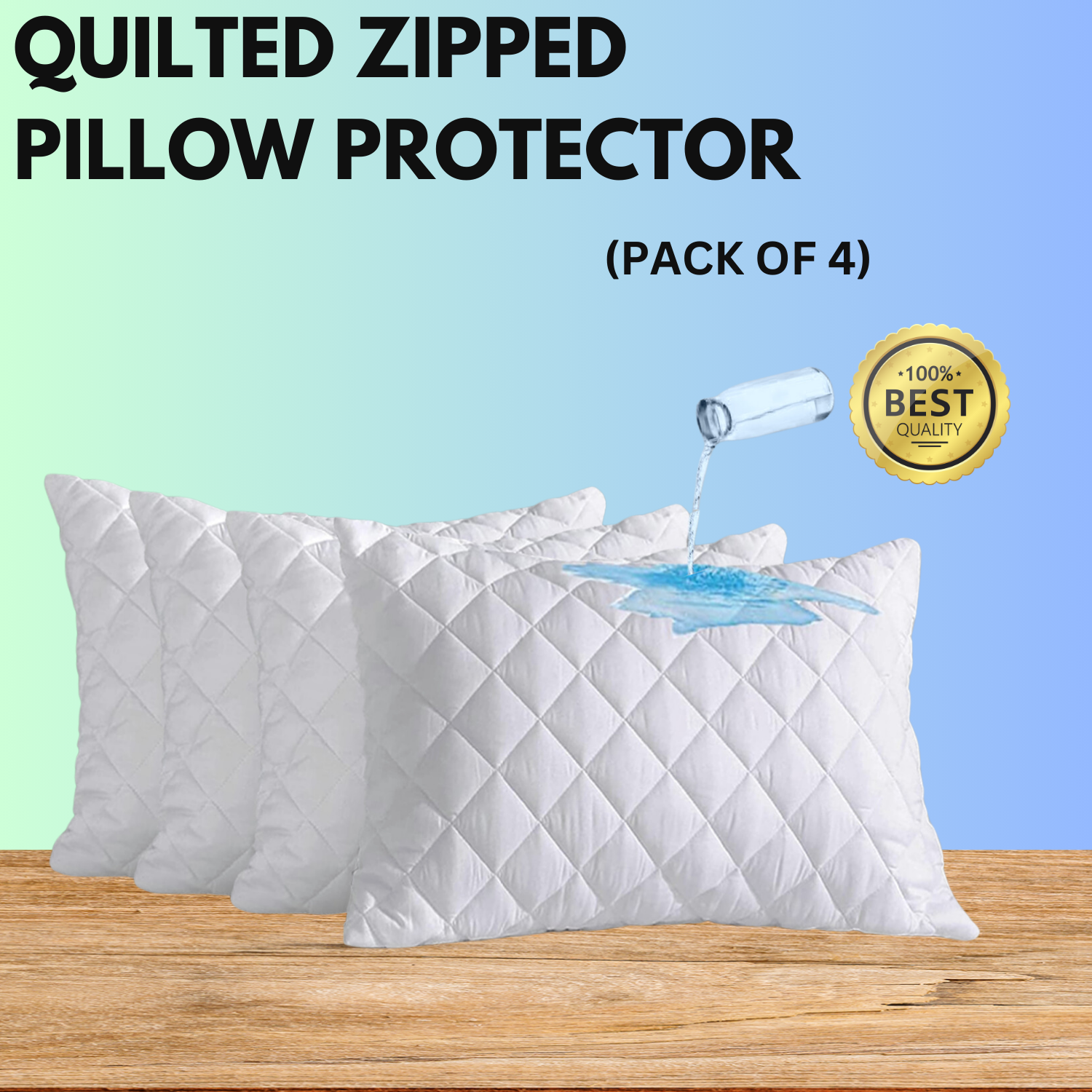Pack of 4 100 Waterproof Pillow Quilted Zipped Pillow Protectors Cover