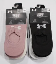 NWT Under Armour Essential Ultra Low Tab Womens Medium 6-10 Blk White Pink Socks