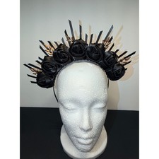 Gothic Black Rose Halo Crown Headband Spiked Gold Leaf Costume Headpiece