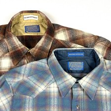 Vintage Pendleton Made In Usa Virgin Wool Pearl Snap Flannel 2 Pair Size L