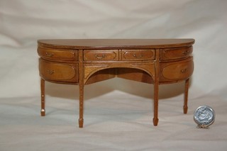 Miniature Dollhouse Vintage Bespaq Demilune Sideboard w Fluid Lines Pecan Finish