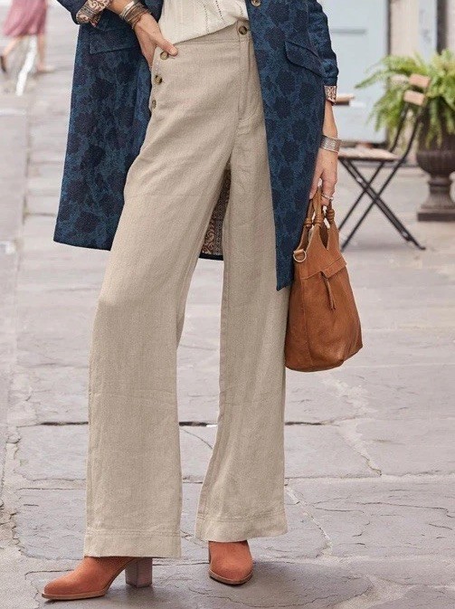 NEW! Sundance Catalog OAKLEE Linen Trouser Pants Women Wide Leg Tan FLAX 12