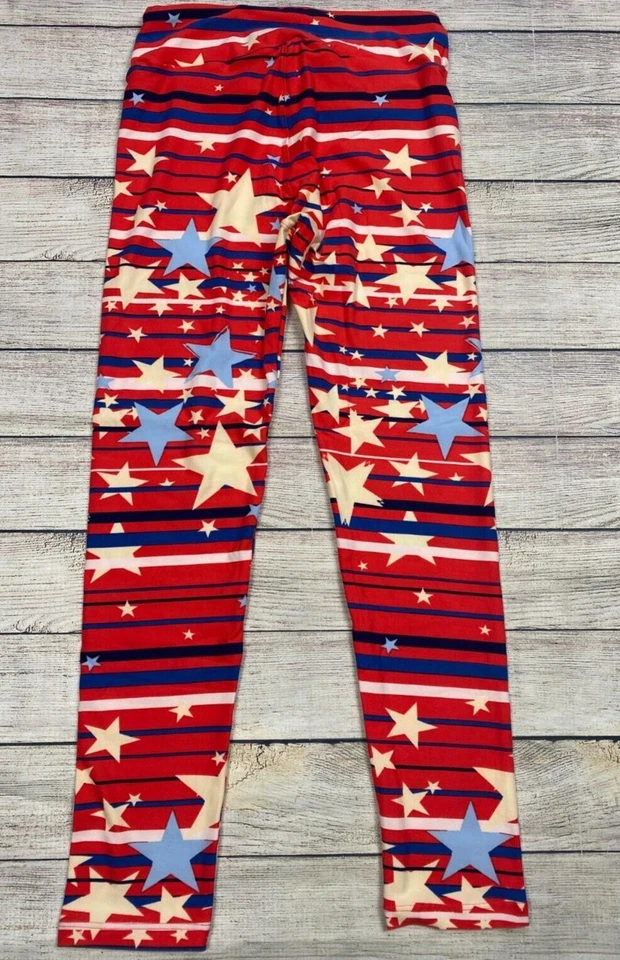 Leggings Lularoe Estrellas Rayas Rojo Blanco Azul Mujer Talla Única OS Patriótico D62 Foto 2 de 4