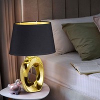 Tischleuchte Tischlampe Keramik Leseleuchte Gold Textil Wohnzimmerlampe Schwarz