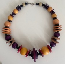 Colorful Chunky Wooden Beaded Necklace Statement Art To Wear Pop Tropical Vibe