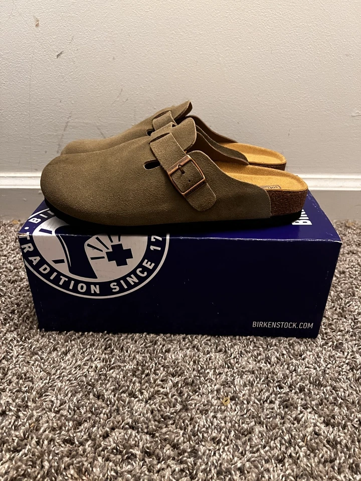 Birkenstock Boston Taupe Clog 鞋女式男女通用麂皮绒皮革柔软鞋垫 — 第 2/4 张图片