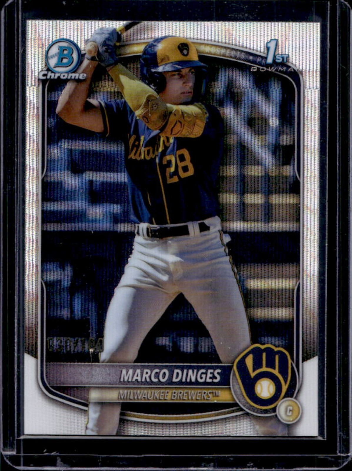 2025 Bowman Chrome Marco Dinges Wave Refractor 1st #/100 Brewers