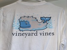 Vineyard Vines Youth Large White Christmas YETI Whale Long Sleeve T Shirt EUC