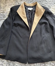 elana by TANNER Wool Open Front Jacket Black/Tan NWT Lined Retail $395. Size 18