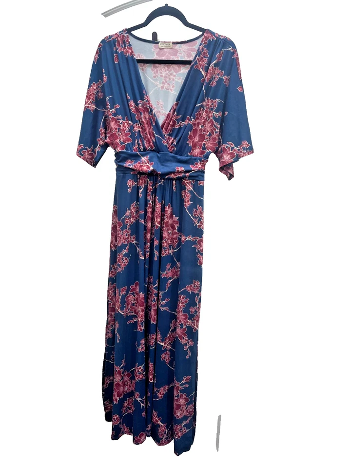Kiyonna Plus Maxi Dress Vienna Blue Red Cherry Blossom Print Curvy Size 0X - Image 2 of 4
