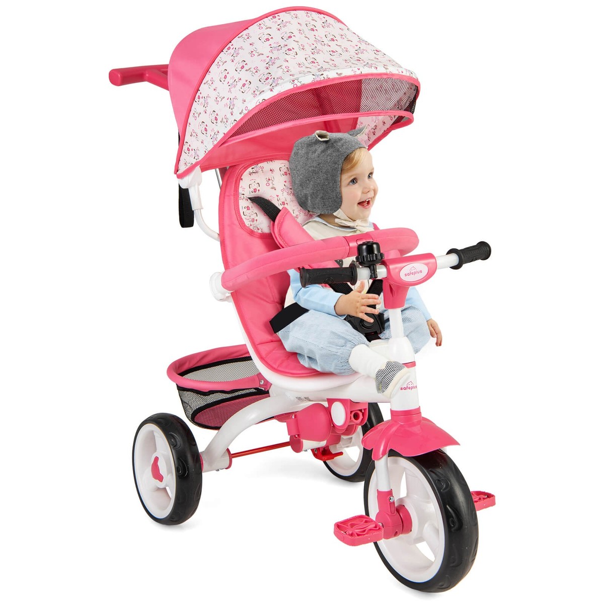 Costway 4-In-1 Kids Baby Stroller Tricycle Detachable Toy Bike w/ Canopy  Basket