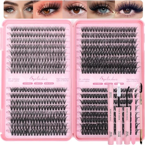OLLAVO Lash Clusters Kit 640pcs 9-16mm D Curl with Bond Seal Tweezers Brush - product listing photo