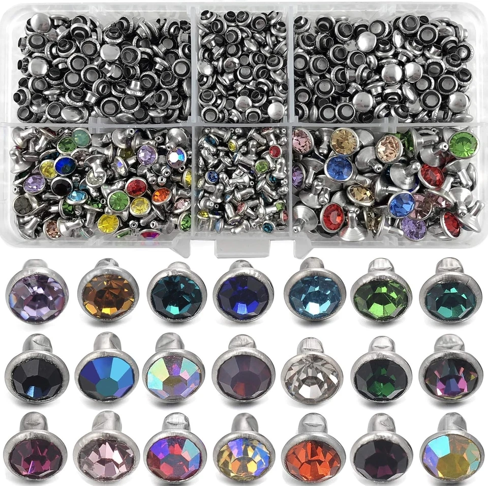 500 rebites de cristal coloridos com recipiente – Perfeito para artesanato em couro faça você mesmo - Imagem 3 de 4
