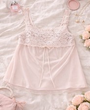 Vintage Size Small Pink Lace Mesh Cami Camisole Tank Top Coquette Ballet Core