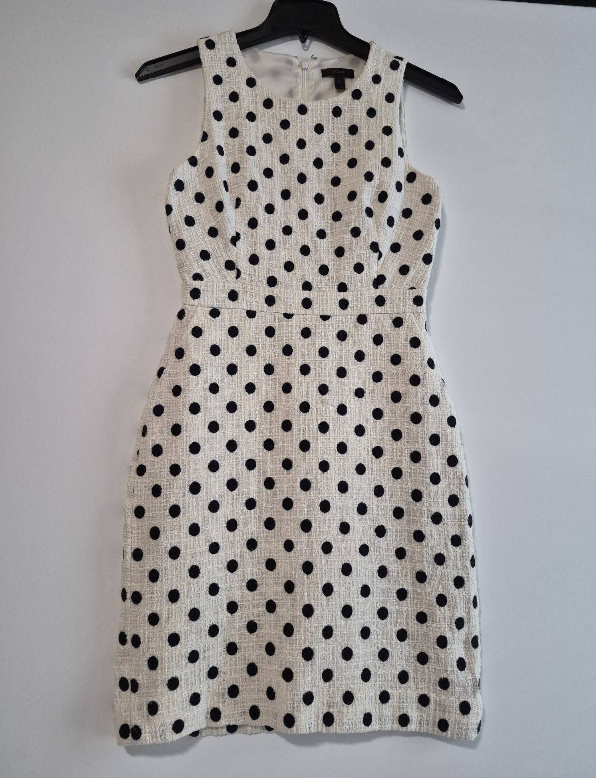 J.CREW White Black Polka Dot Tweed Shift Dress Sleeveless 2 Lined Pockets