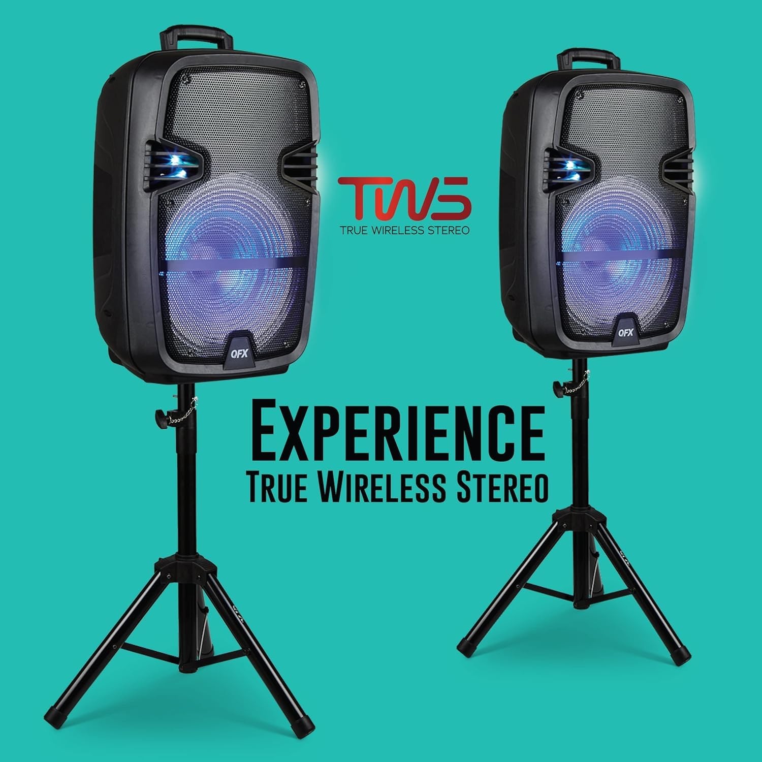 PBX-616SM 15" Bluetooth Rechargeable Speaker with LED Lights, Mic and Stand, ...