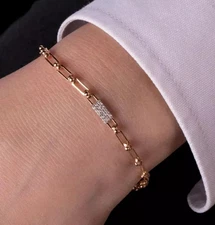 1Ct Round Lab Created Diamond Women's Chain Bracelet 14K Yellow Gold Plated 7"in