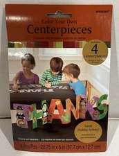VTG Amscan Color Your Own Centerpieces 4 Pack Thanks Thanksgiving Pilgrims New