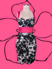 B SMART Hot Pink Trim Black White FLORAL Mini Dress STRETCH Sleeveless Women's 6