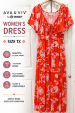 Ava & Viv (Target) Women's Size 1X Orange Floral Maxi Dress GUC POCKETS!