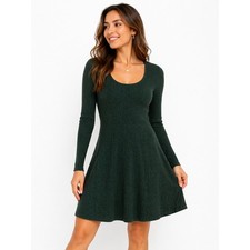 Old Navy Mini Dress Womens Medium Green Ribbed Knit Long Sleeve Scoop Neck