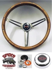 CPP IDIDIT Flaming River column steering wheel RED BOWTIE 15" MUSCLE CAR WALNUT 