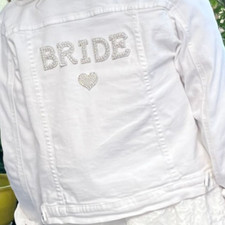 Aufnähbuchstaben BRIDE und Herz mit Perlen und Strasssteinen